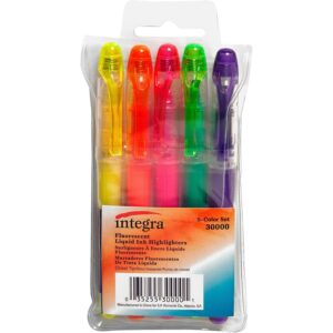 Integra Liquid Highlighters Fine Chisel Marker Point - Assorted Ink - 5 / Set