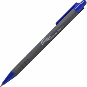 Integra Rubber Barrel Retractable Ballpoint Pens 1 mm Medium Pen Point - Retractable - Blue Ink - Rubber Barrel - 1 Dozen