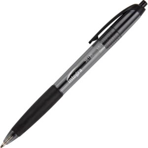 Integra Rubber Grip Retractable Pens 1 mm Medium Pen Point - Retractable - Black Ink - Black Barrel - 1 Dozen