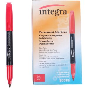 Integra Permanent Fine Point Markers Fine Marker Point - Red Ink - 1 Dozen