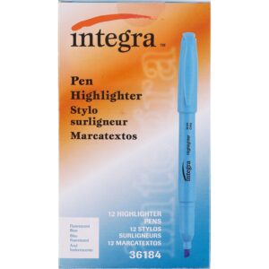 Integra Pen Style Fluorescent Highlighters Chisel Marker Point - Fluorescent Blue Ink - 1 Dozen