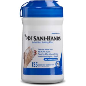 PDI Sani-Hands Instant Hand Sanitizing Wipes 6" Width x 7.50" Length - White - 135/Tub - 1 Each