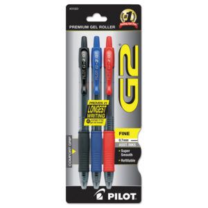 Pilot G2 Premium Gel Pen, Retractable, Fine 0.7 mm, Assorted Ink and Barrel Colors, 3/Pack