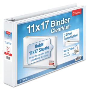 Cardinal ClearVue Slant-D Ring Binder, 3 Rings, 2" Capacity, 11 x 17, White