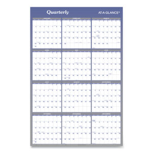 AT-A-GLANCE Vertical/Horizontal Erasable Quarterly/Monthly Wall Planner, 24 x 36, White/Blue Sheets, 12-Month (Jan to Dec): 2026