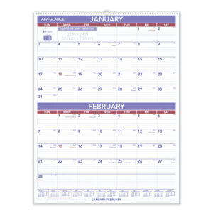AT-A-GLANCE Two-Month Wall Calendar, 22 x 29, White/Blue/Red Sheets, 12-Month (Jan to Dec): 2026