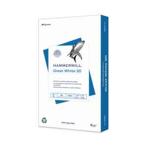 Hammermill Great White 30 Recycled Print Paper, 92 Bright, 20 lb Bond Weight, 8.5 x 14, White, 500/Ream
