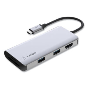 Belkin Connect 5-in-1 Multiport Adapter Hub, Gray