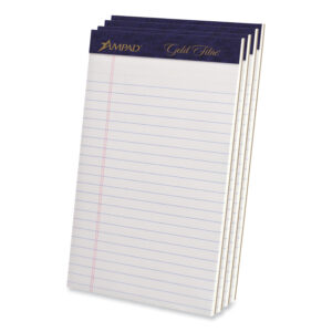 Ampad Gold Fibre Writing Pads, Narrow Rule, 50 White 5 x 8 Sheets, 4/Pack